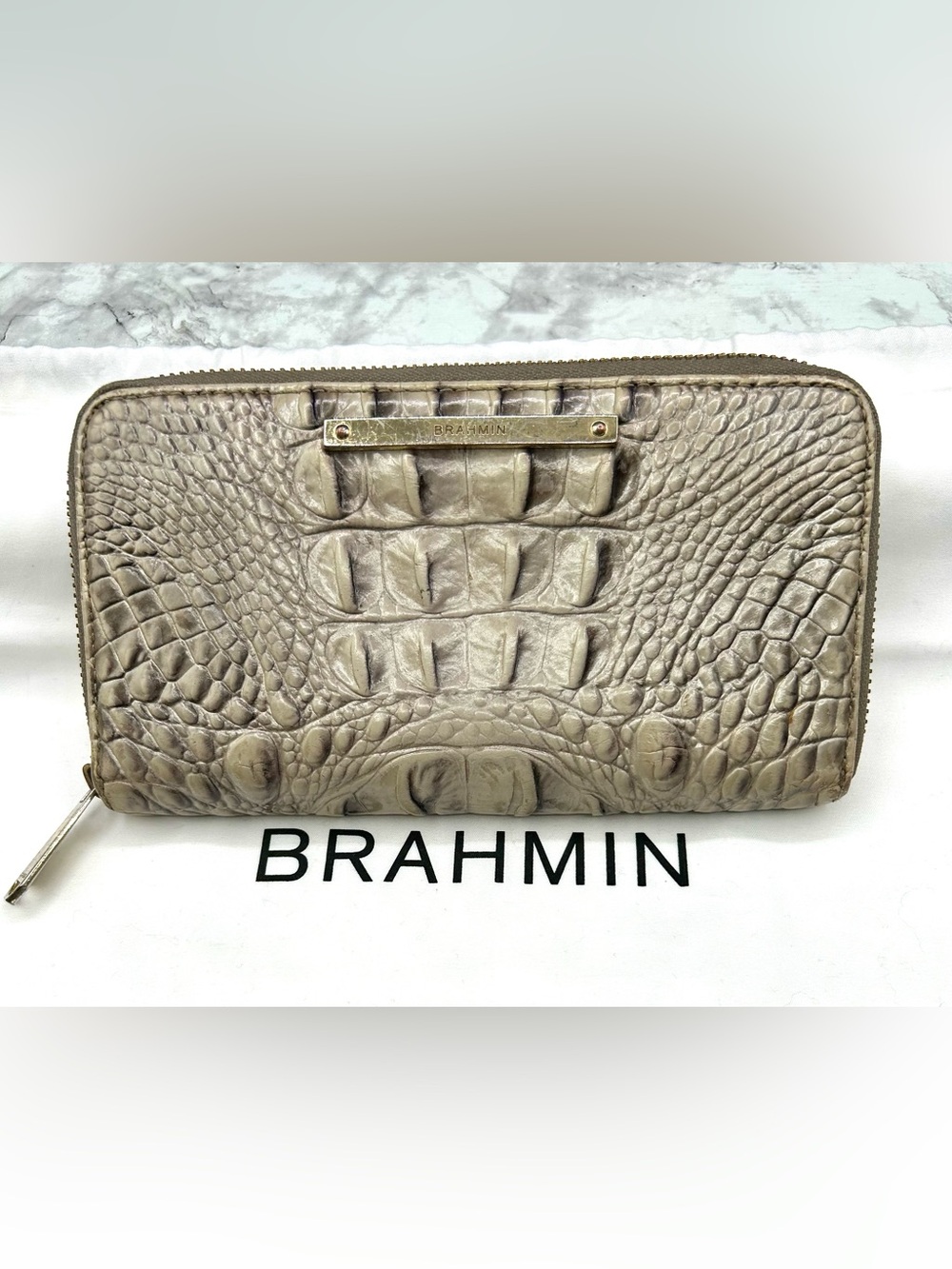 BRAHMIN Suri Zip-Around Wallet Croc-Texture Accented.